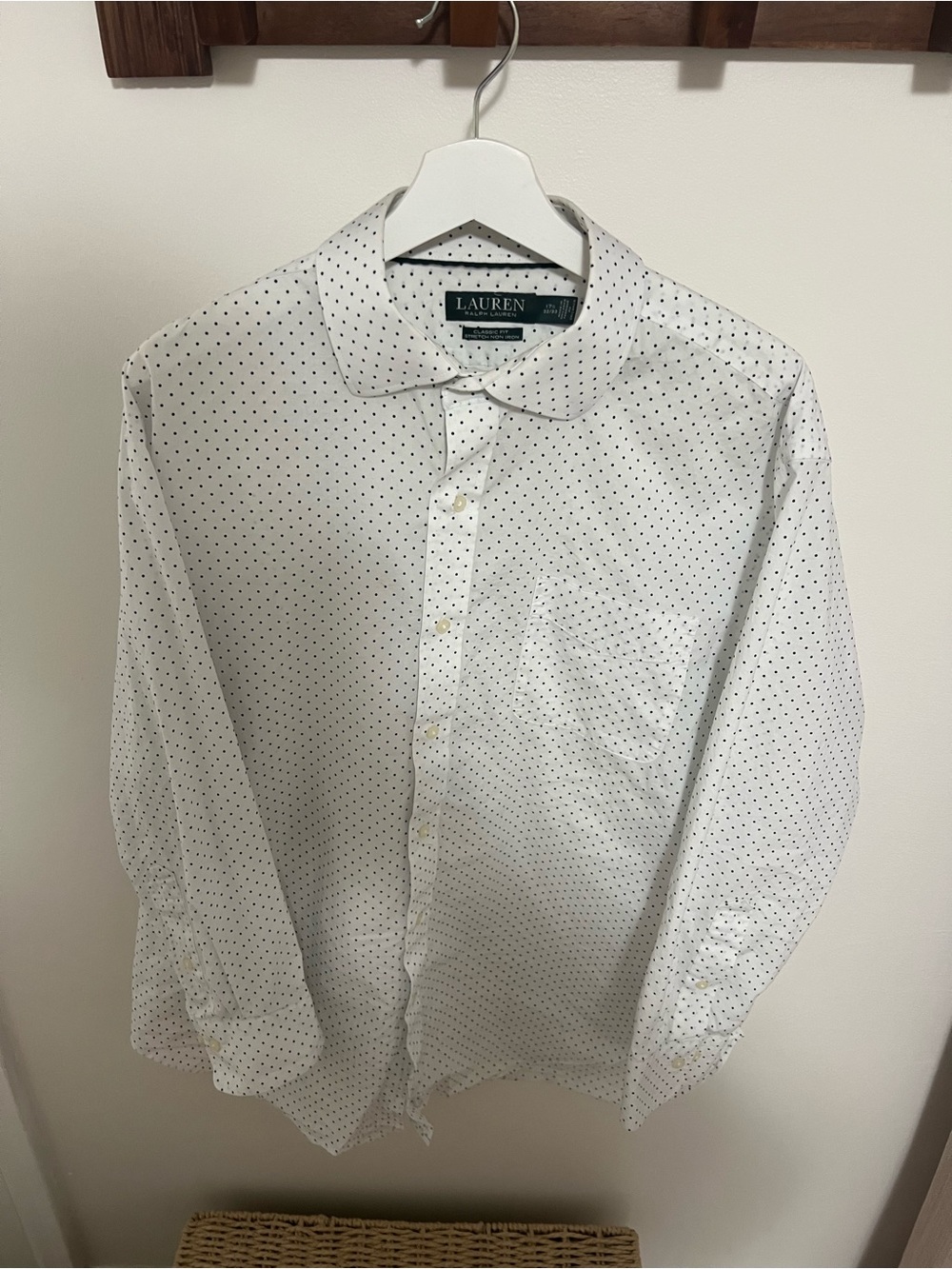 Ralph Lauren White Button-Down Shirt with Black Microdots